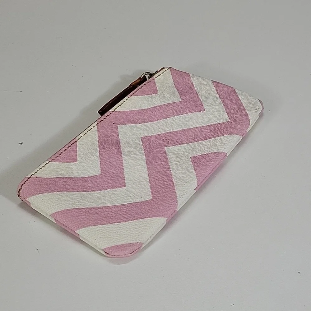 Dooney & Bourke Pink and White Chevron Leather  Wallet